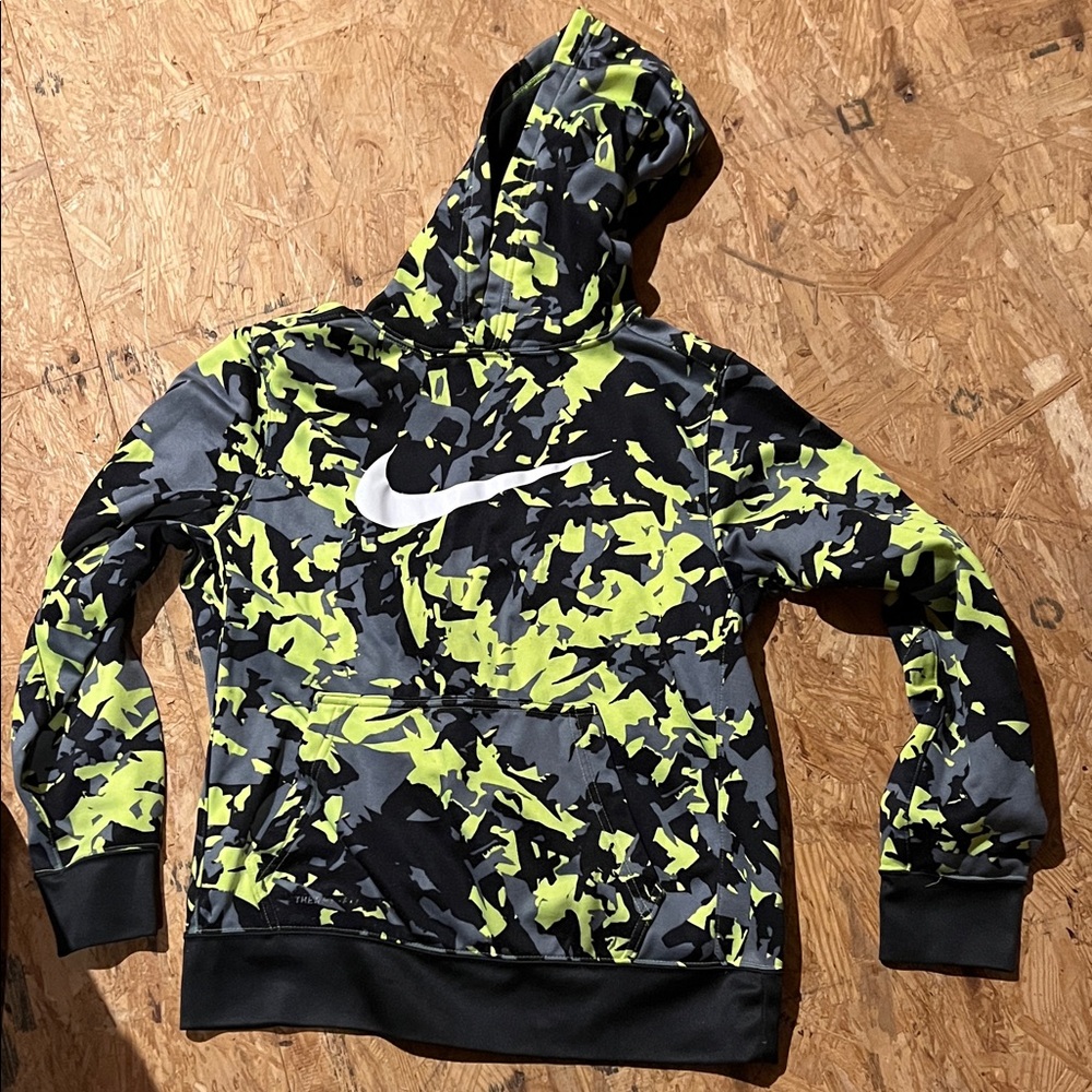 Nike Kids Camo Hoodie - Black, Gray, and Yellow